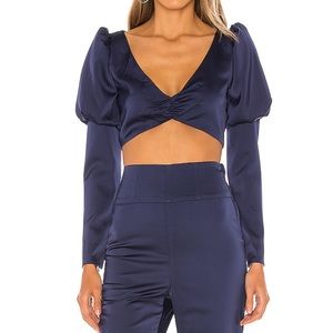 Navy blue satin crop top